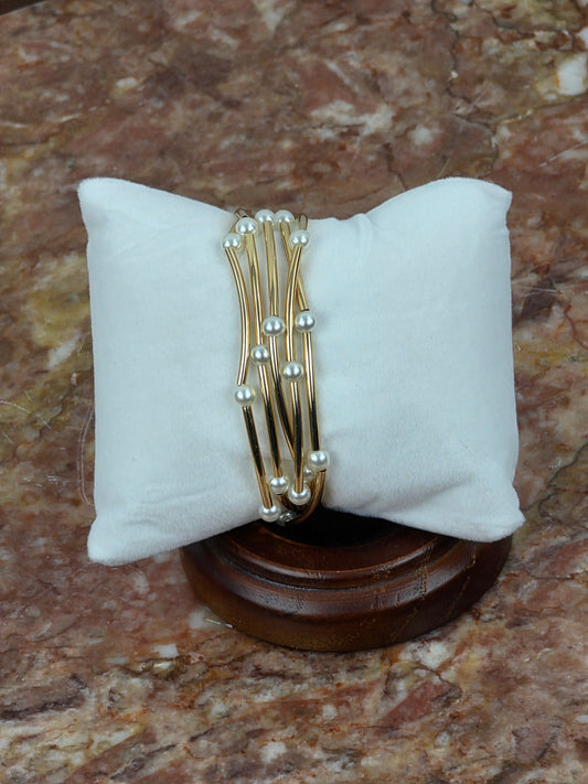 Multi-Strand Gold and Pearl Accent Bracelet