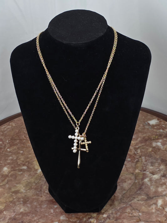Triple Cross Layered Necklace