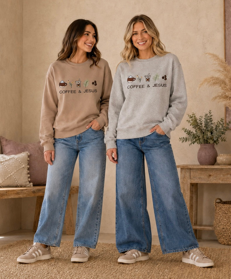 Coffee & Jesus Embroidered Crewneck