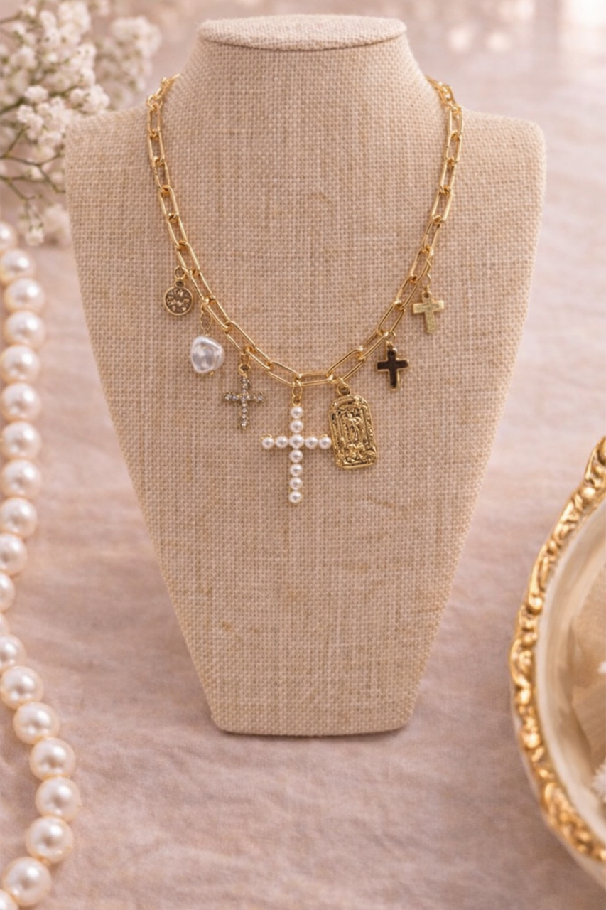 Cross Charm Paperclip Necklace