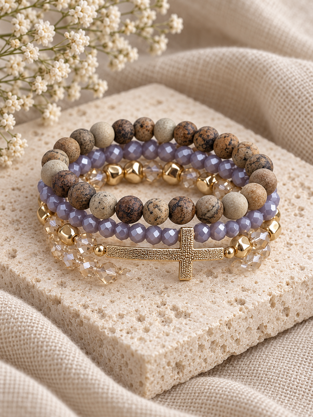 Lavender Grace Cross Bracelet Stack