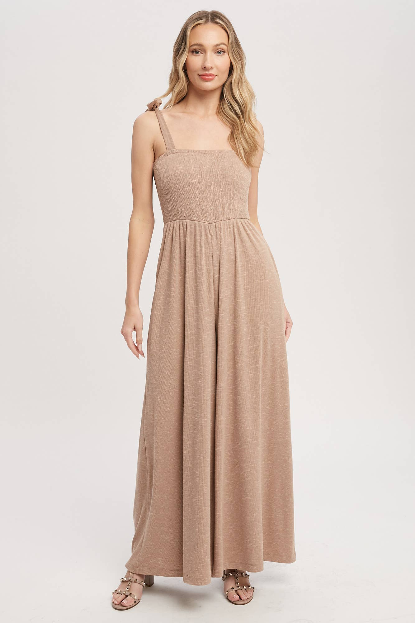 SMOCKED WIDE LEG JUMPSUIT