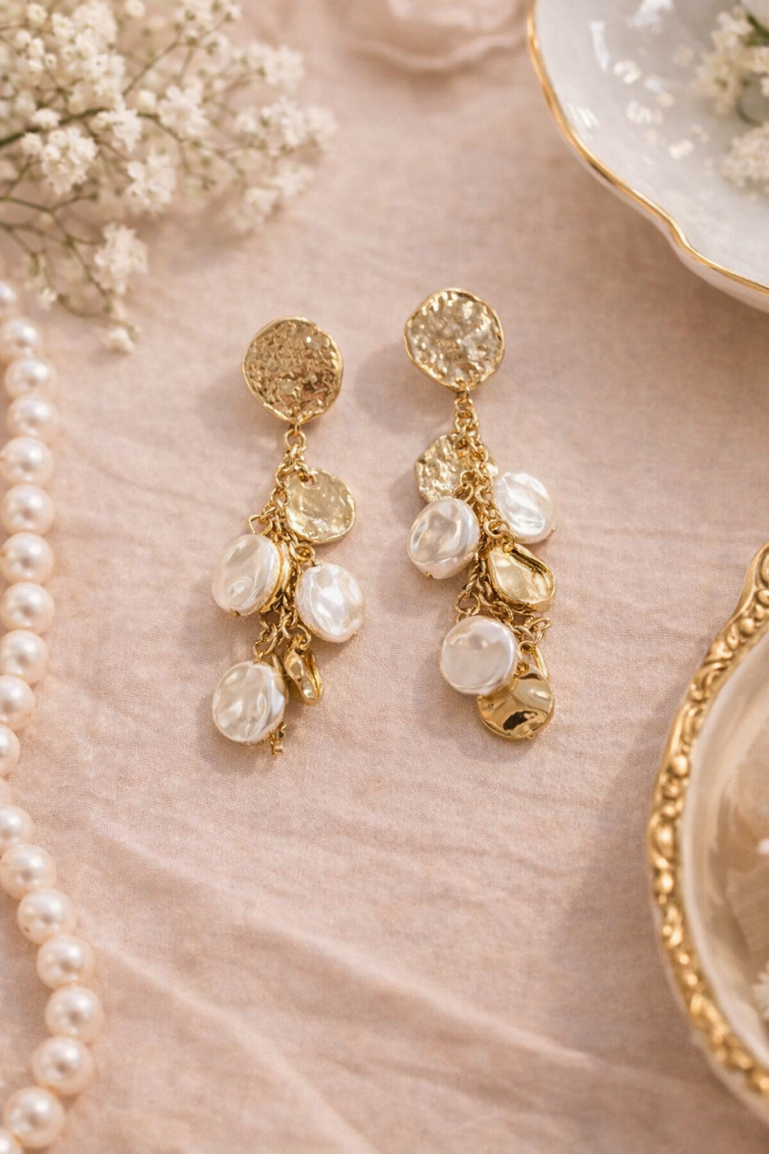 Coin Pearly Cluster Earrings