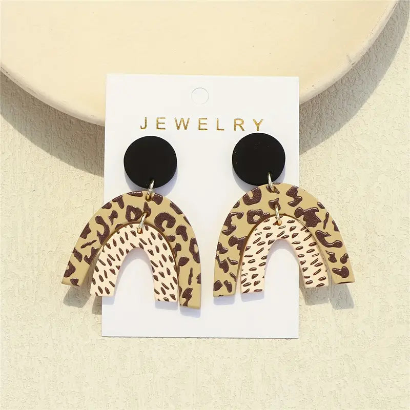 Arch Shaped Leopard Pattern Dangle Earrings