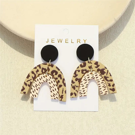 Arch Shaped Leopard Pattern Dangle Earrings