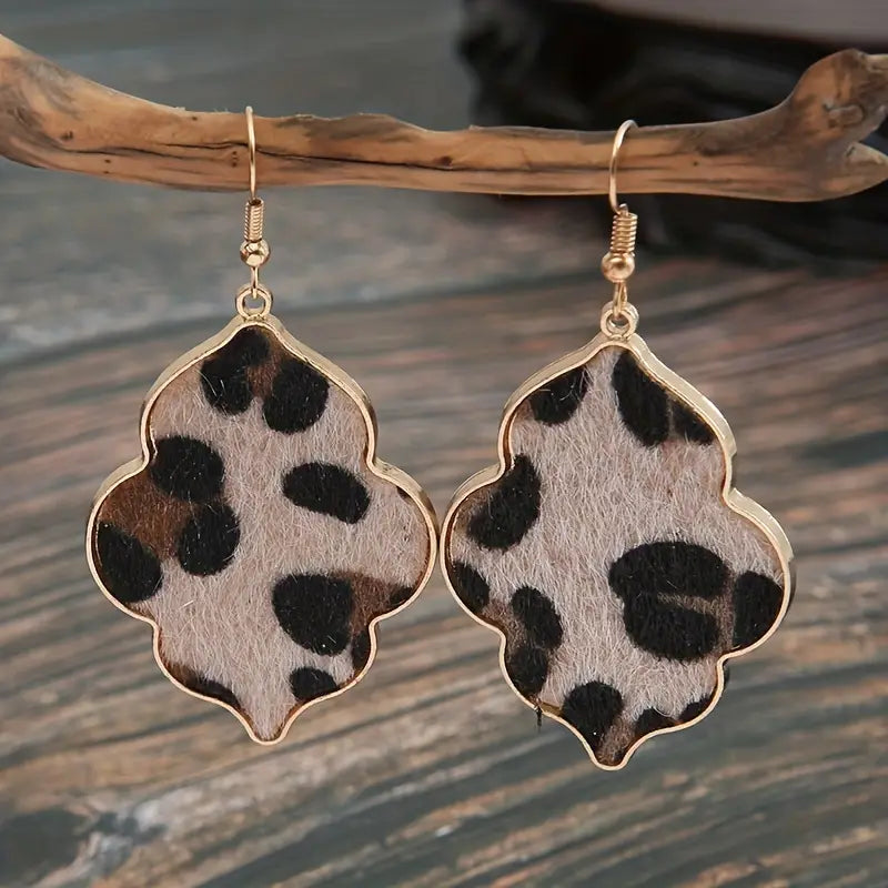 Vintage Baroque Style Leopard Alloy Flannel Dangle Earrings