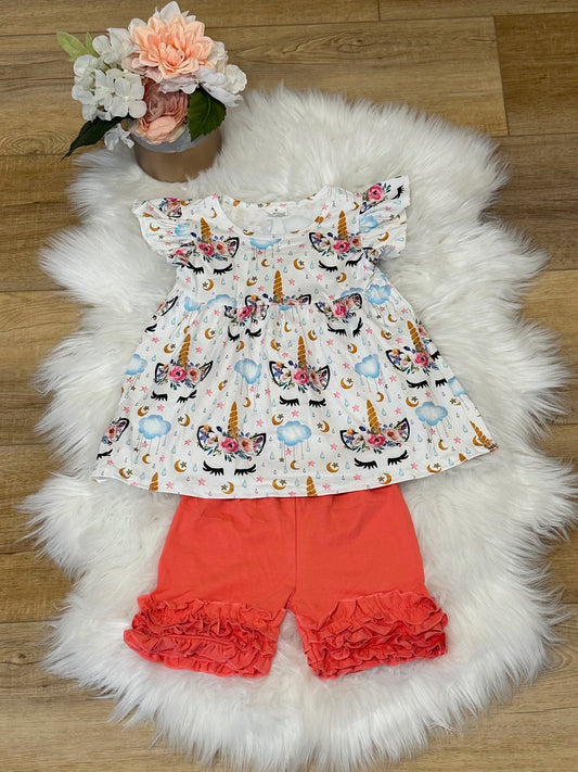 Unicorn Ruffled Coral 2 pc set