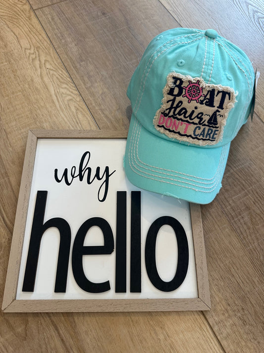 "Boat Hair Don't Care " Washed Vintage Distressed Ball Cap