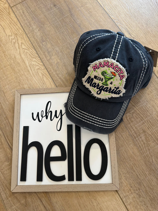 "Mamacita Needs a Margarita" Washed Vintage Distressed Ball Cap