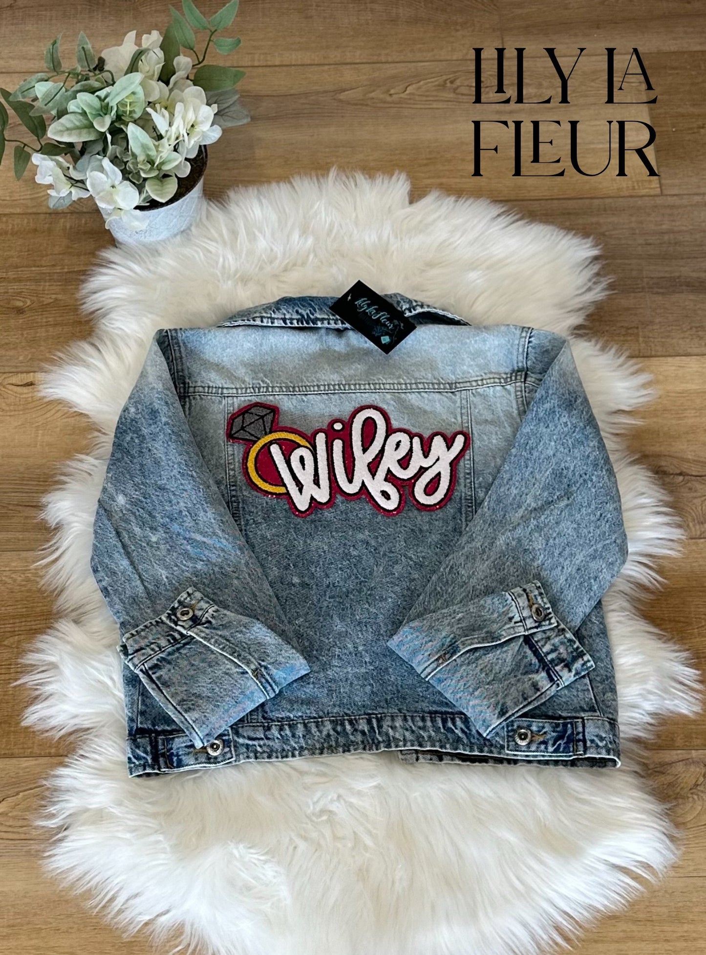 "WIFEY" Chenille Patch Denim Jacket