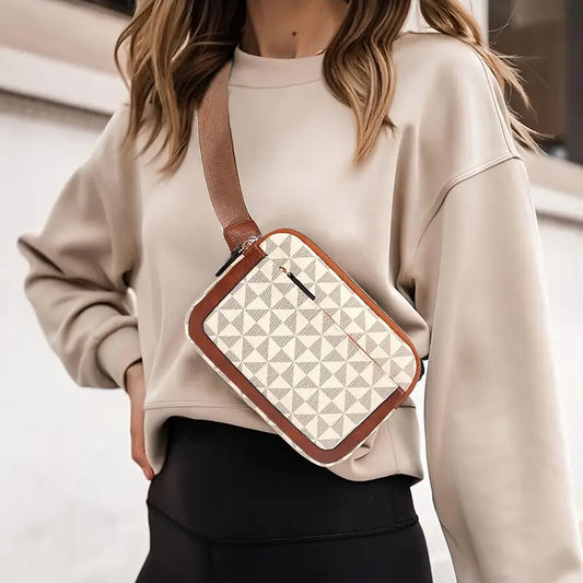 Mini Pu Leather Patterned Ivory Crossbody Bag