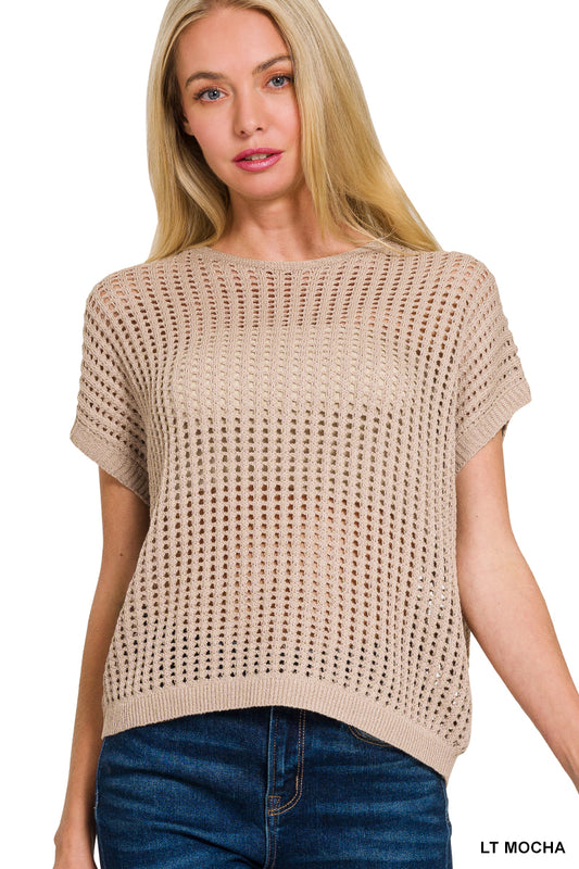 Crochet knit sheer hollow sweater