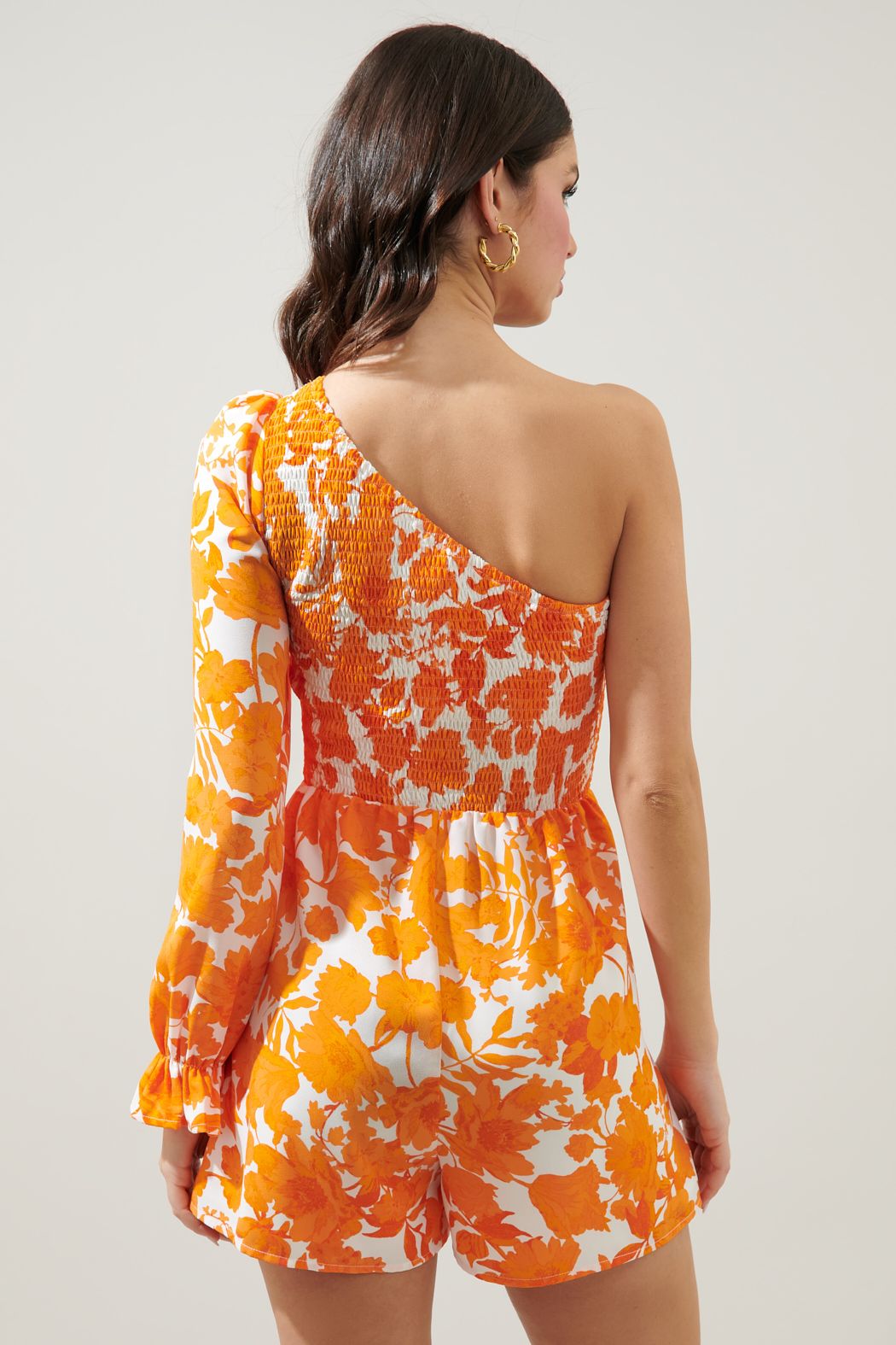 Tangelo Floral Kellan Smocked One Shoulder Romper