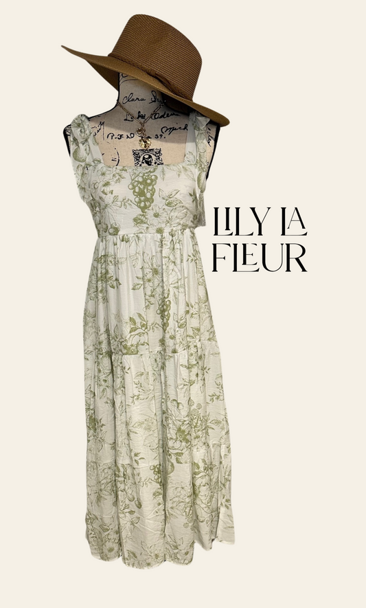 FRUIT BLOSSOM TIERED MIDI DRESS