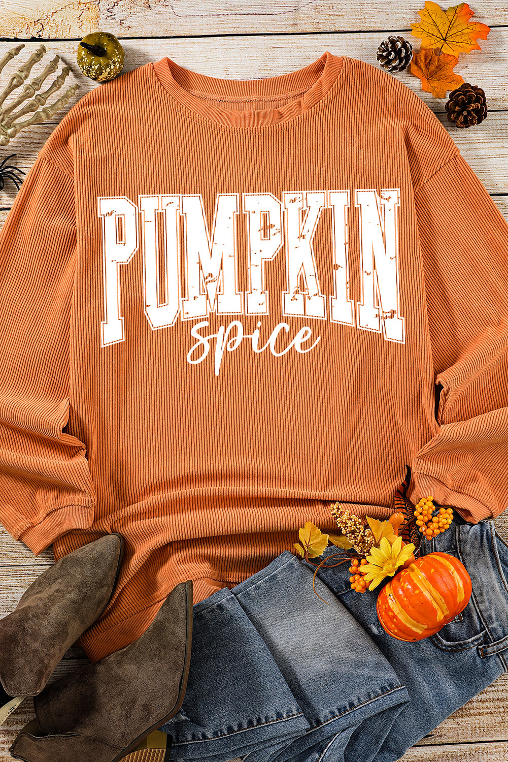 "Pumpkin Spice" Corded Crewneck Sweatshirt