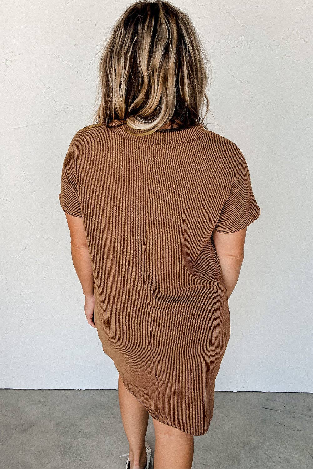 Mckenna Striped Ribbed Knit T-shirt Shift Dress