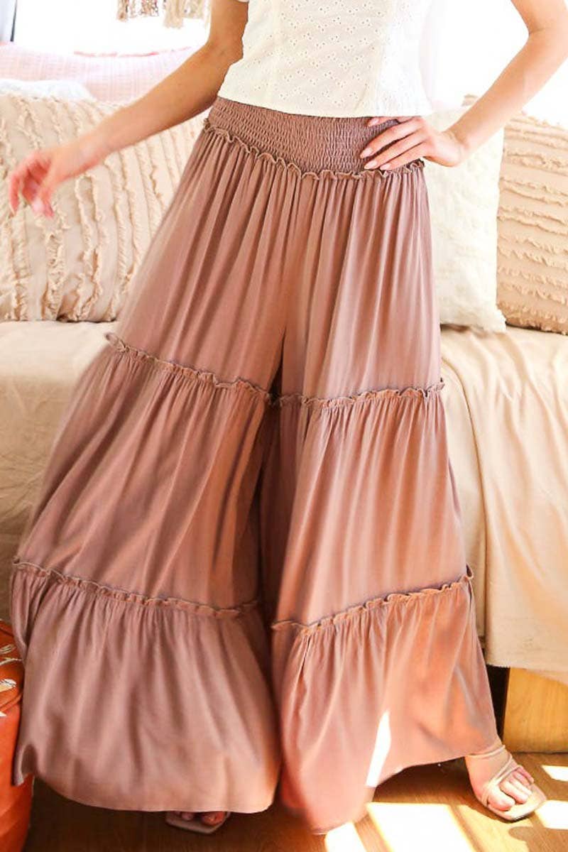 Maxi Tiered  Wide Leg Beach Palazzo Pants