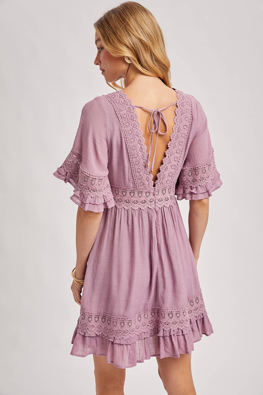 Lace-Trim Ruffle Mini Dress CHAMBRAY / M Lace-Trim Ruffle Mini Dress CHAMBRAY / M