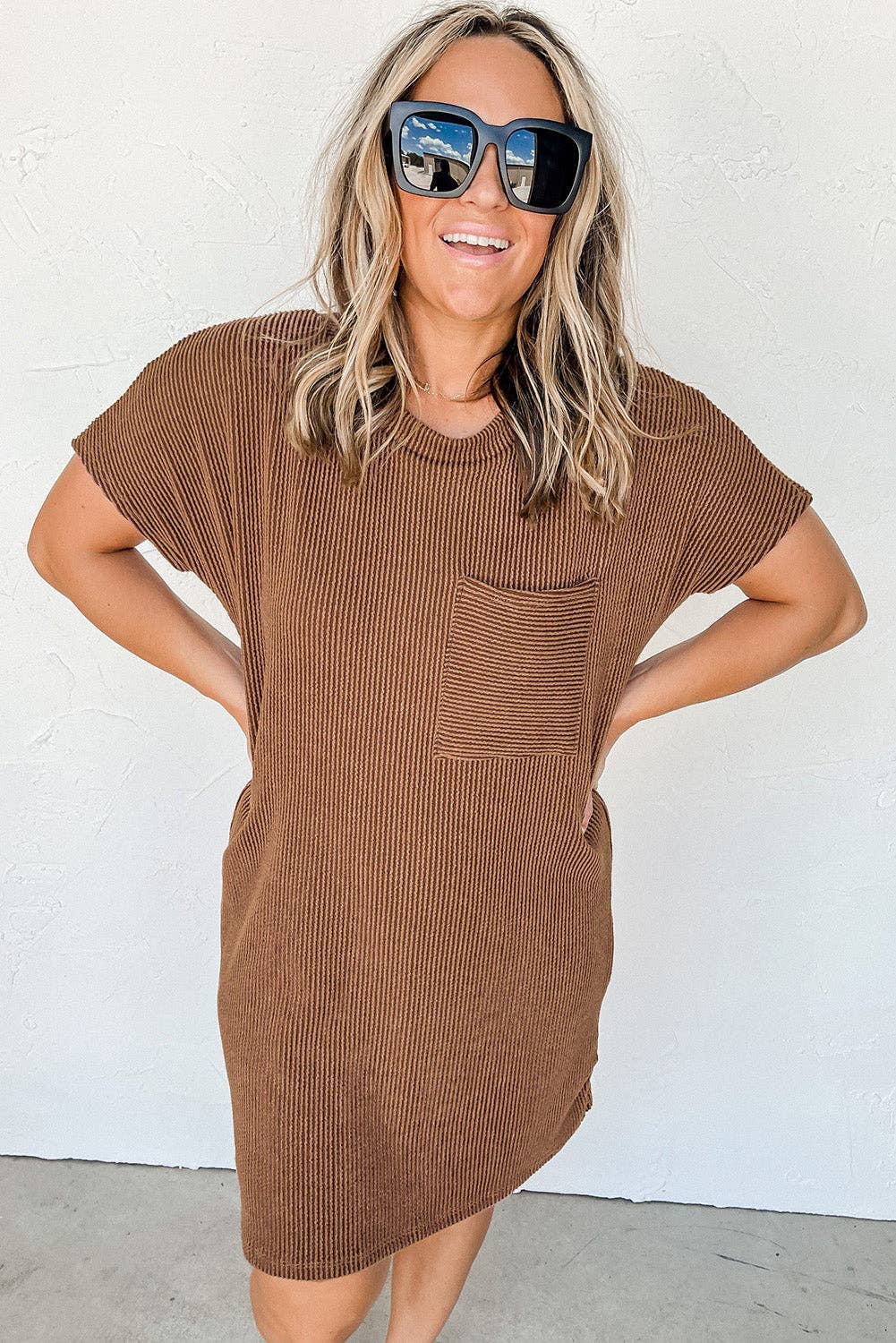 Mckenna Striped Ribbed Knit T-shirt Shift Dress