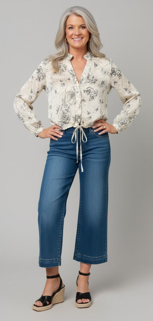 Stretch Denim Wide Leg Jean