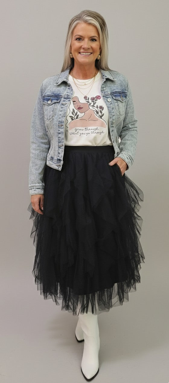 Tulle Tiered Midi Skirt
