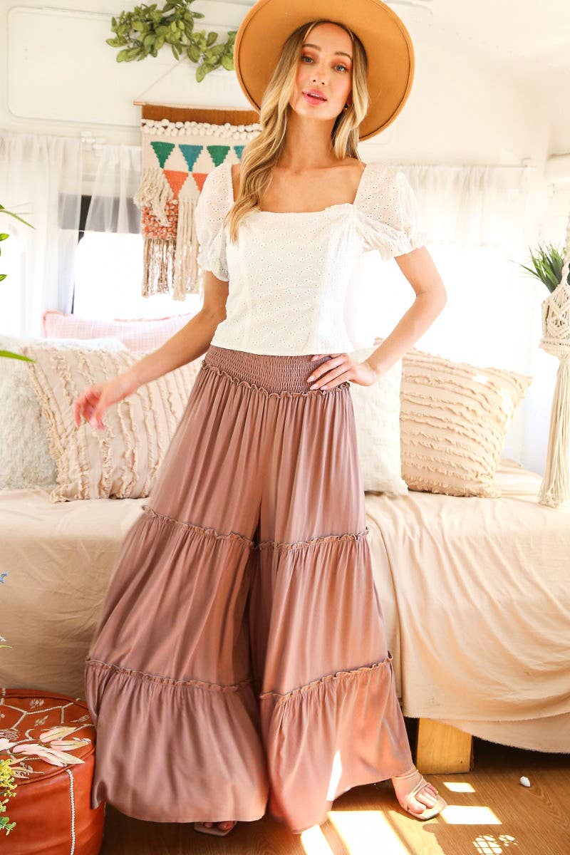Maxi Tiered  Wide Leg Beach Palazzo Pants