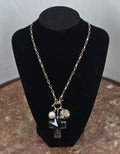 Clear Cross & Pearl Charm Necklace