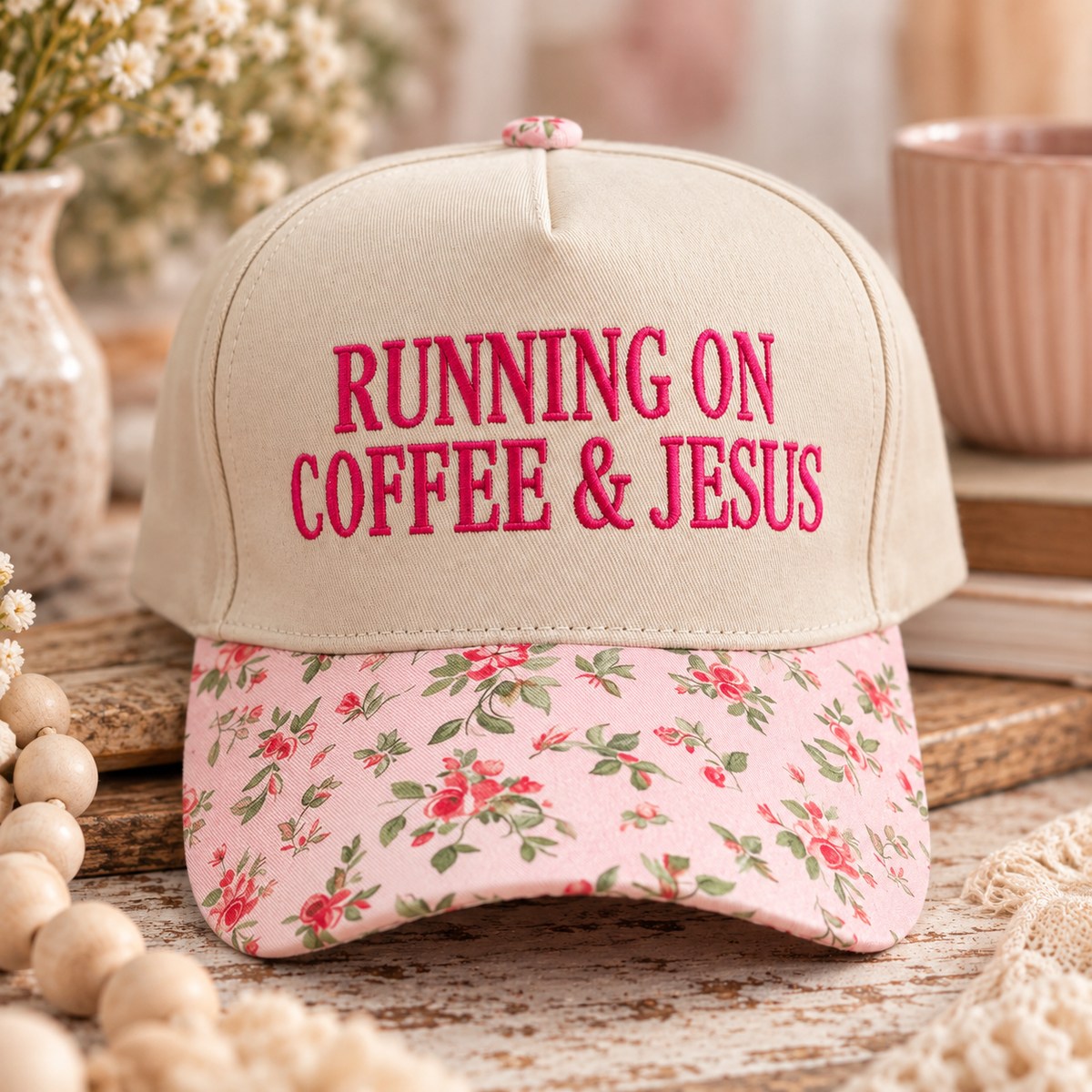Running On Coffee & Jesus Floral Hat