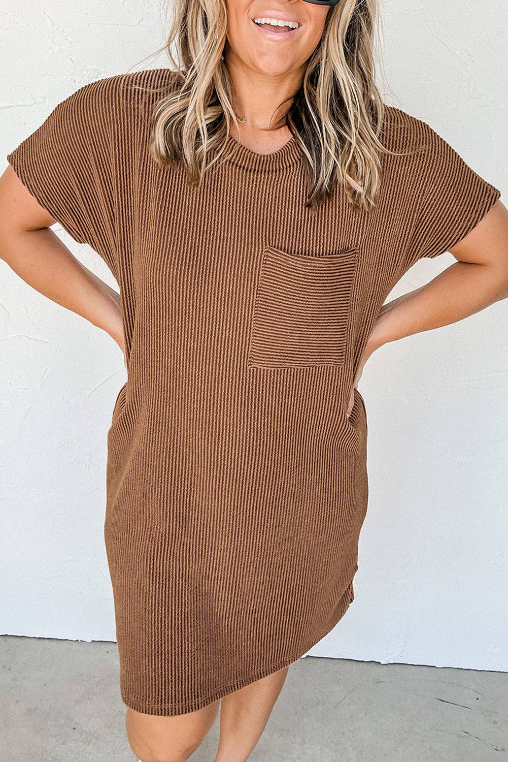 Mckenna Striped Ribbed Knit T-shirt Shift Dress