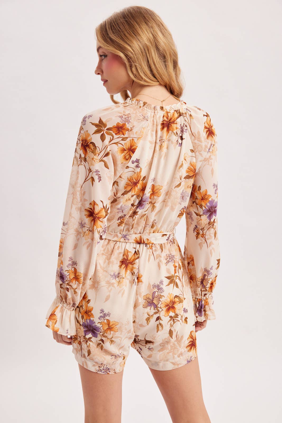 FLORAL V-NECK RUFFLED COLLAR  ROMPER