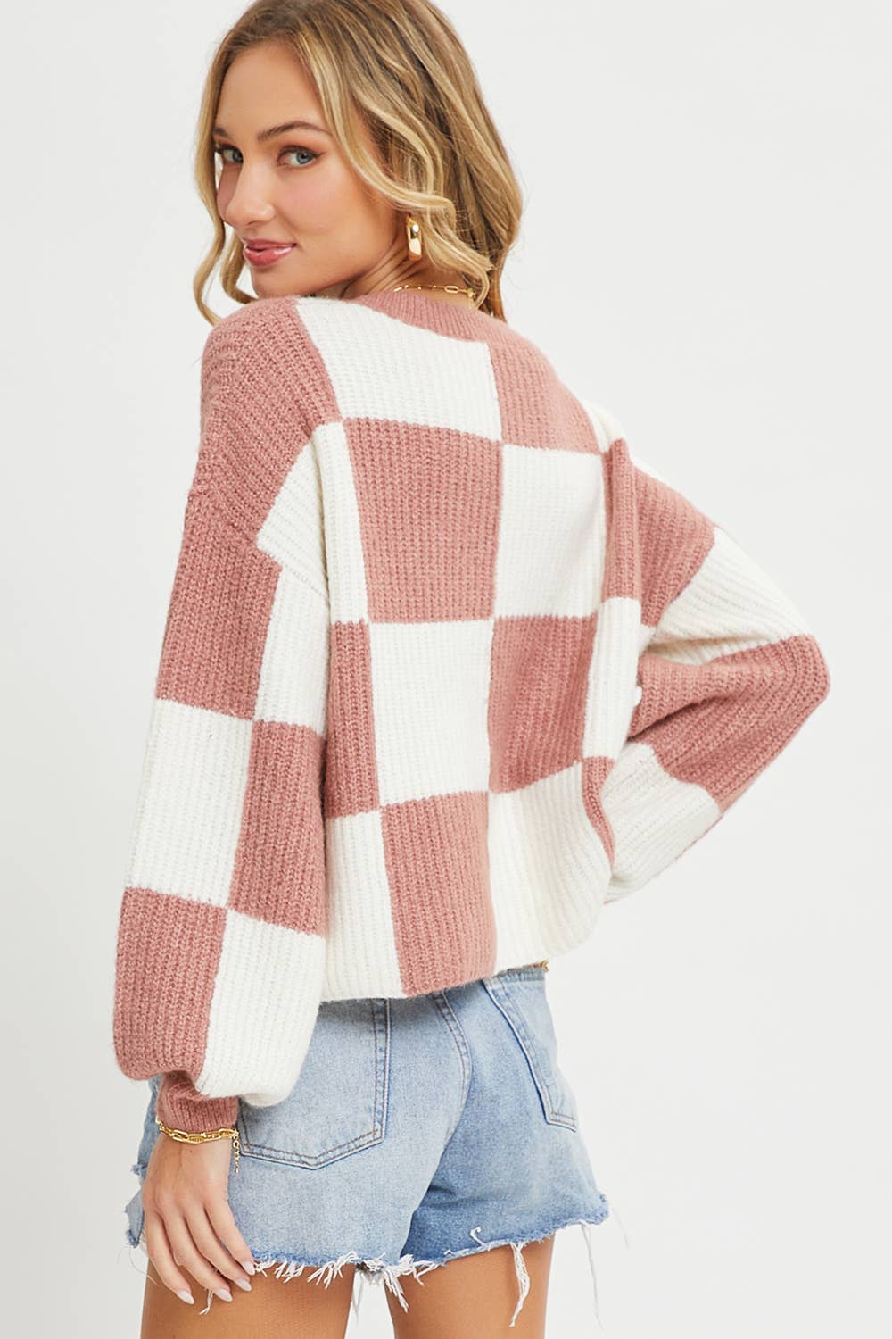 CHECKER RELAXED FIT COMFY SWEATER