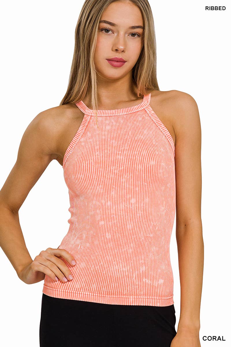 Zenana Stone Washed Ribbed Seamless Cami Top