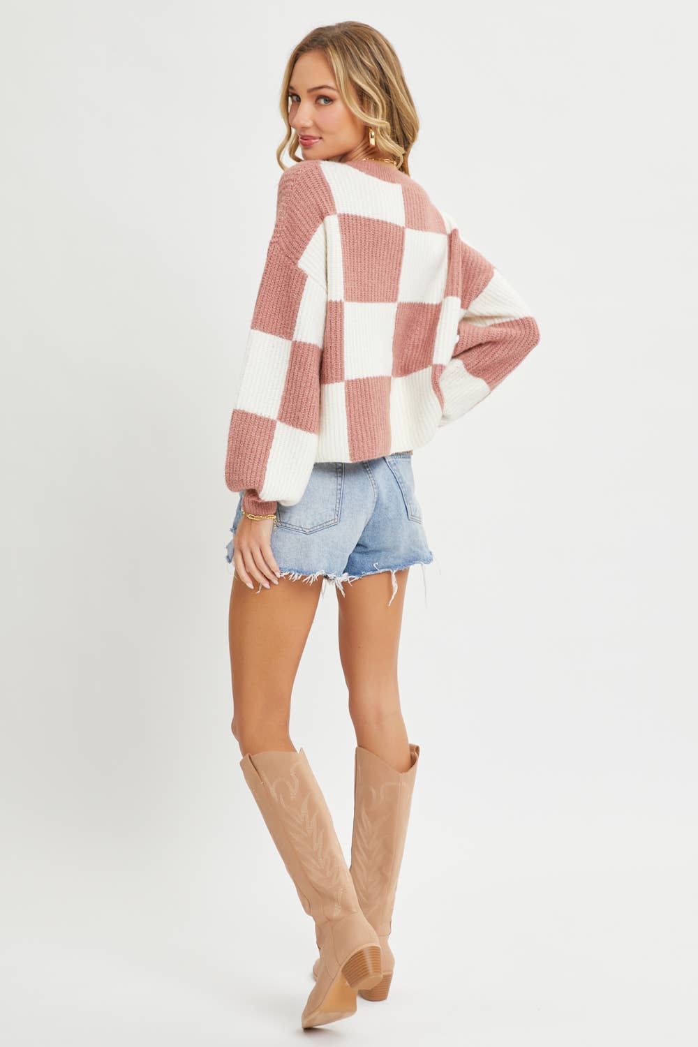 CHECKER RELAXED FIT COMFY SWEATER