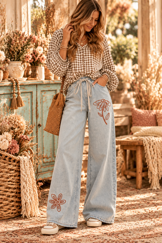 Petal Path Embroidered Jeans