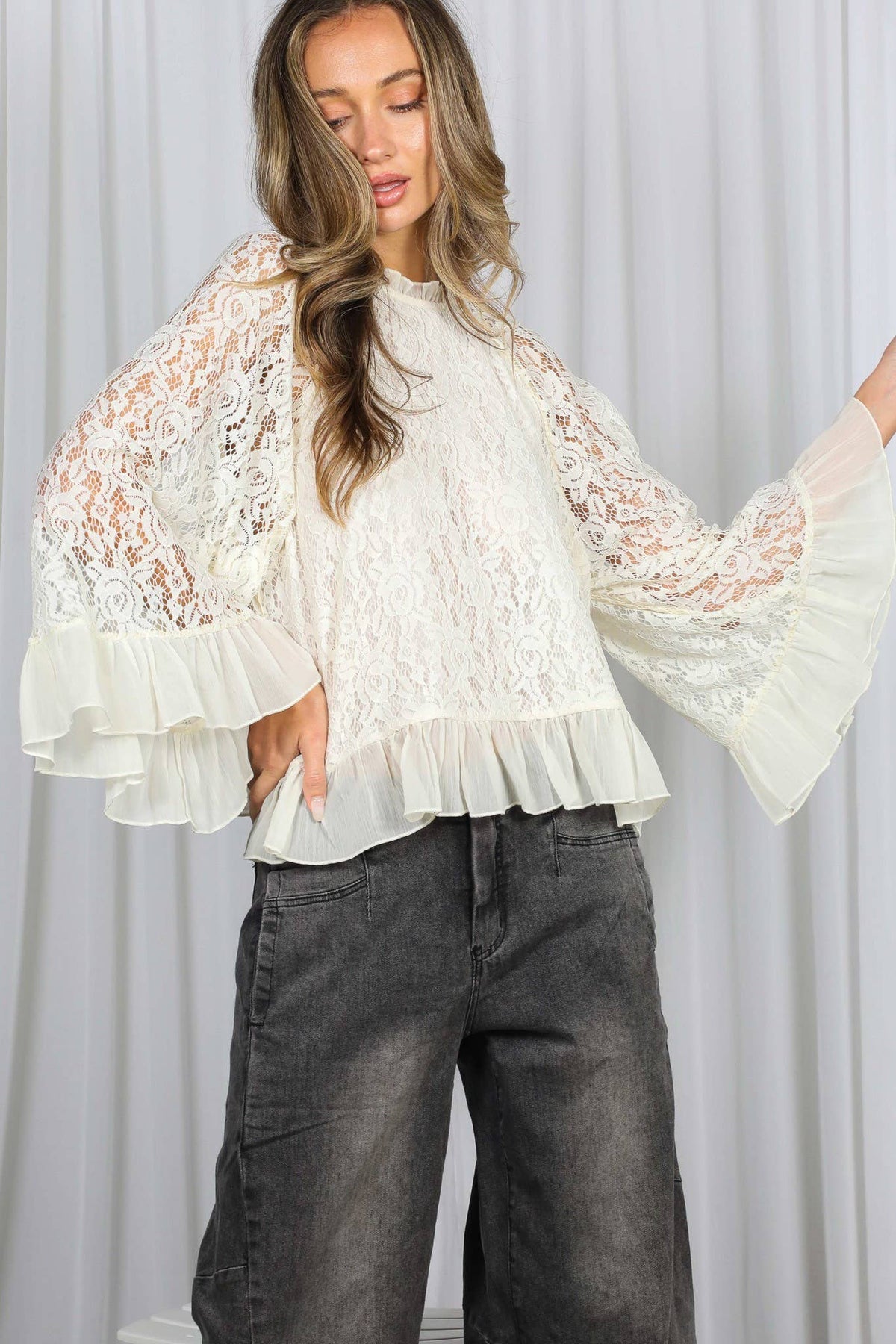 Romantic Flared Sleeve Lace Blouse