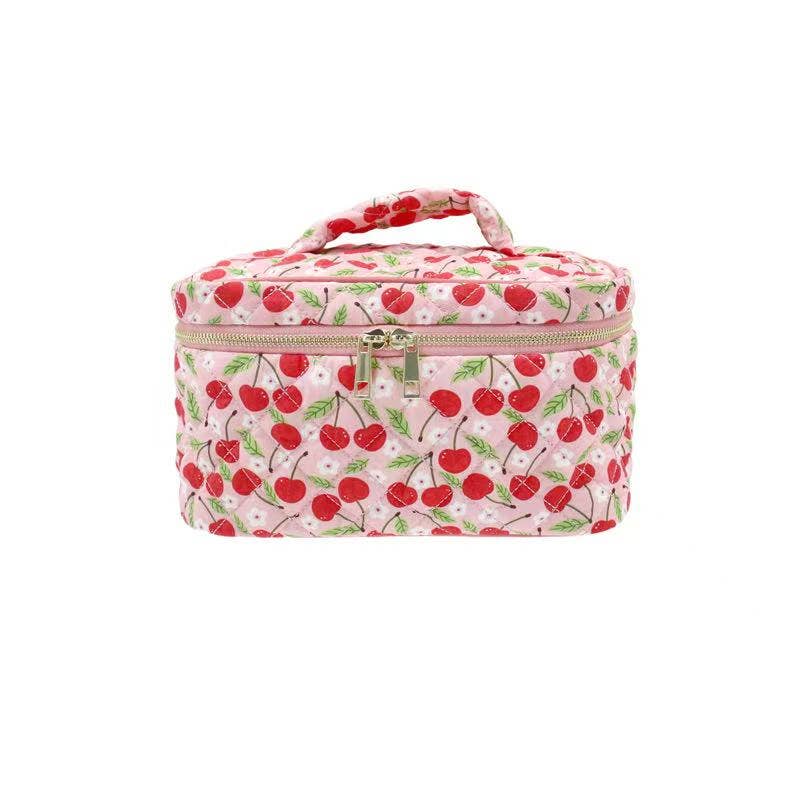 Quilted Cosmetic Travel Bag - Cherries