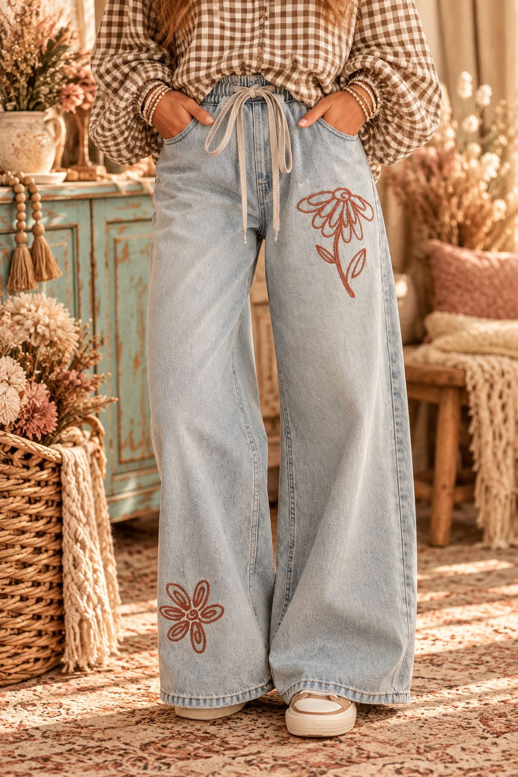 Petal Path Embroidered Jeans