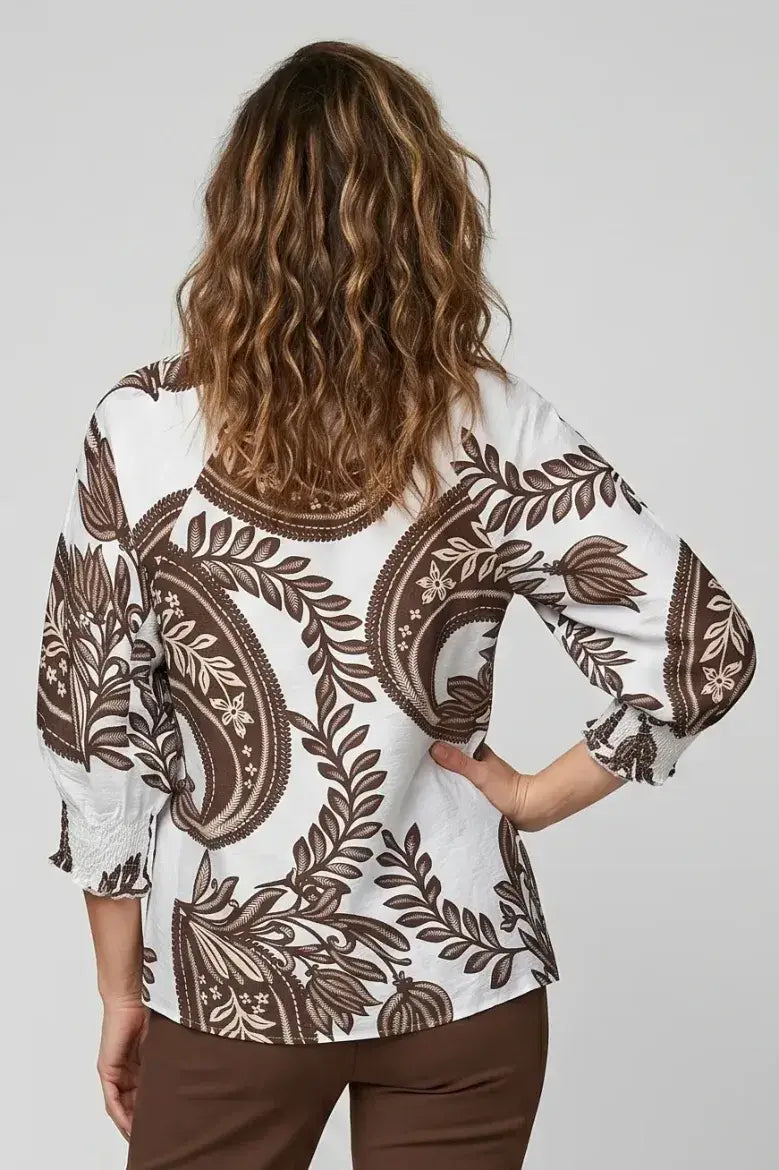Linique Baroque V-Neck Smocked Top