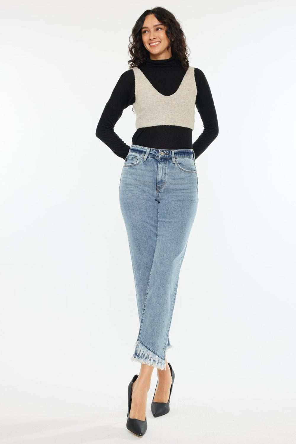 Kancan Raw Hem High Rise Straight Jeans