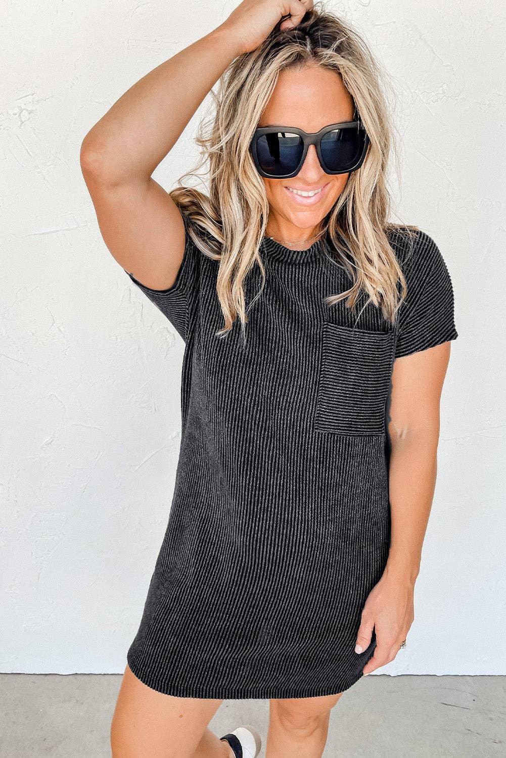 Mckenna Striped Ribbed Knit T-shirt Shift Dress