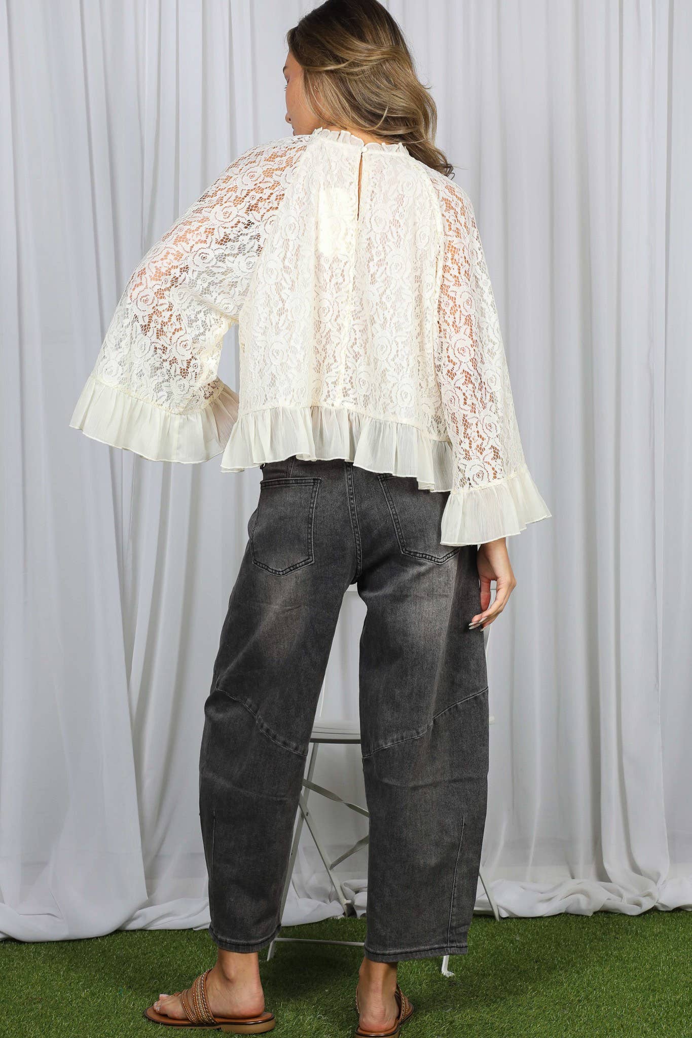 Romantic Flared Sleeve Lace Blouse