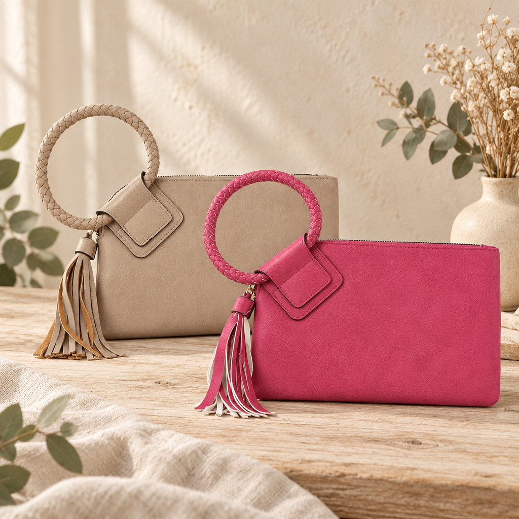 Braided Ring Handle Wristlet Clutch