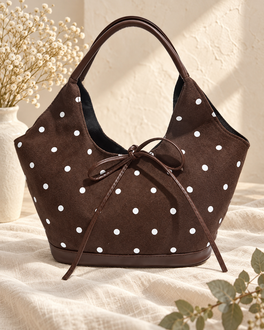 Pretty In Polka Dots Soft Bucket Shoulder Handbag