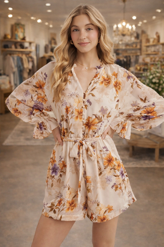 FLORAL V-NECK RUFFLED COLLAR  ROMPER