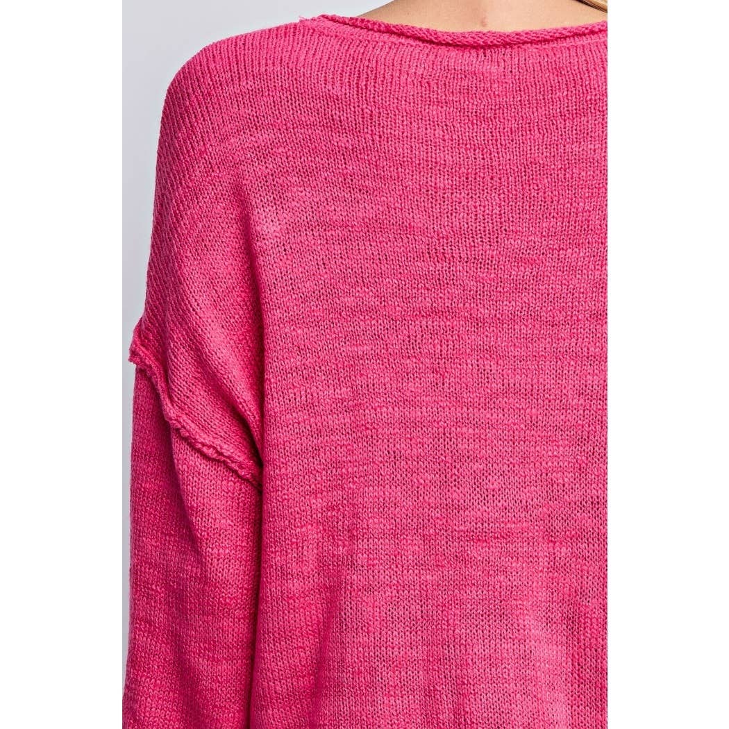 LOOSE FIT PULL OVER KNIT SWEATER TOP: FUCHSIA