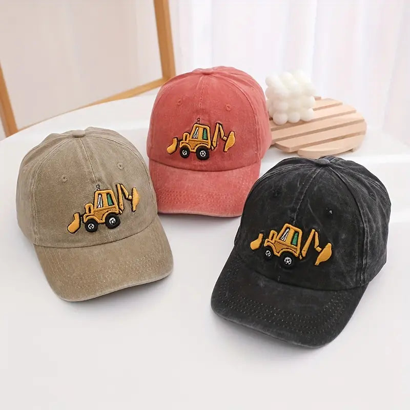 Kids Excavator Embroidered Adjustable Baseball Cap