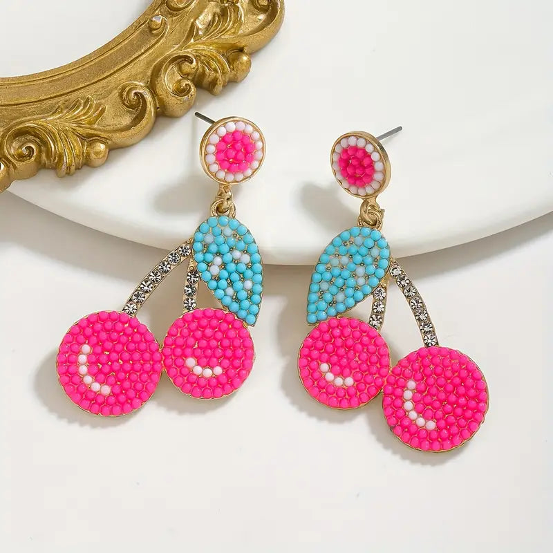Beaded Cherry Sparkle Earrings