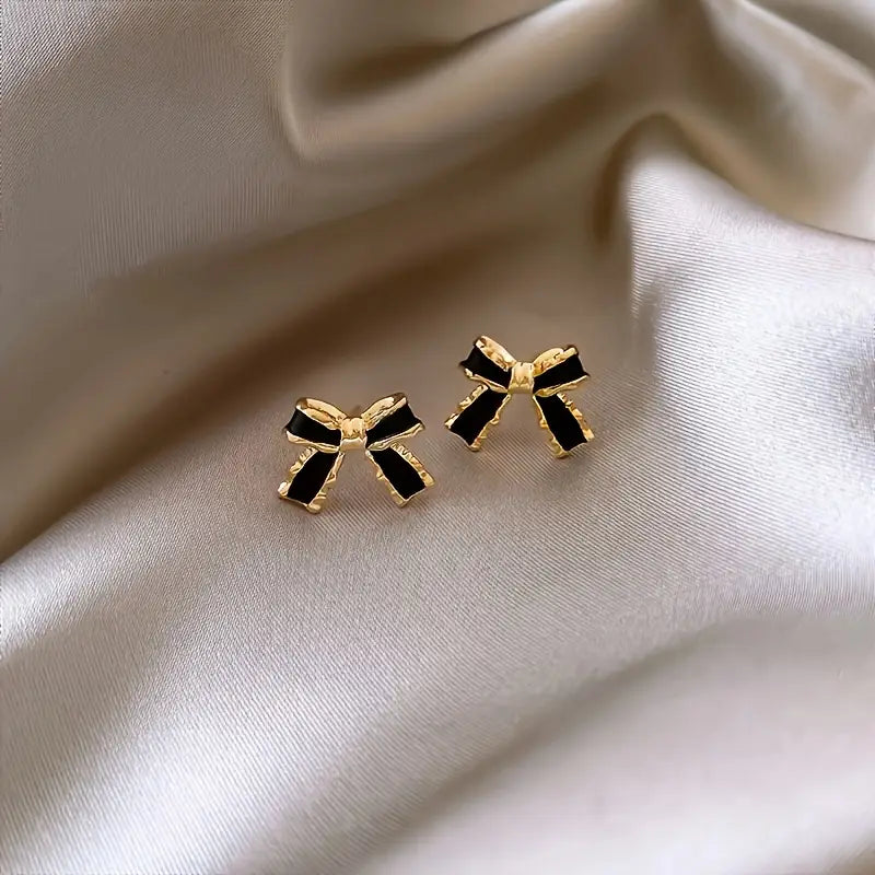 Black Bow Stud Earrings