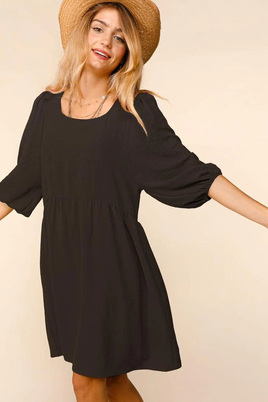 HAPTICS- Black Puff Bubble 3/4 Sleeve Dress