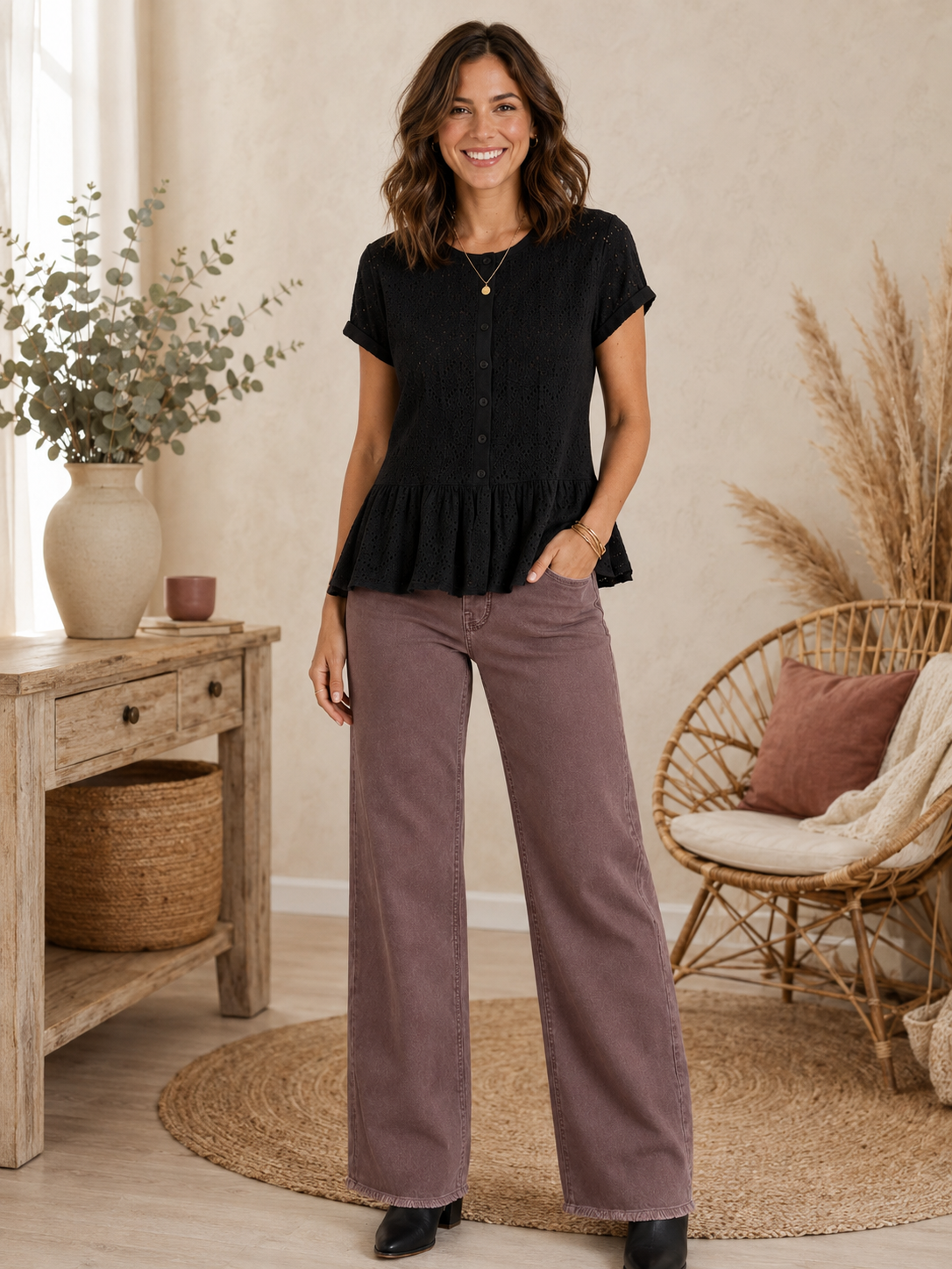 Vintage Mauve Raw Hem Jean